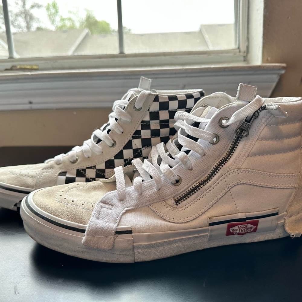 Vans White and Checkered High-Top Sneakers